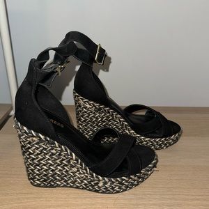 Express Wedges size 6. Color black, wedge nude with hint of gold